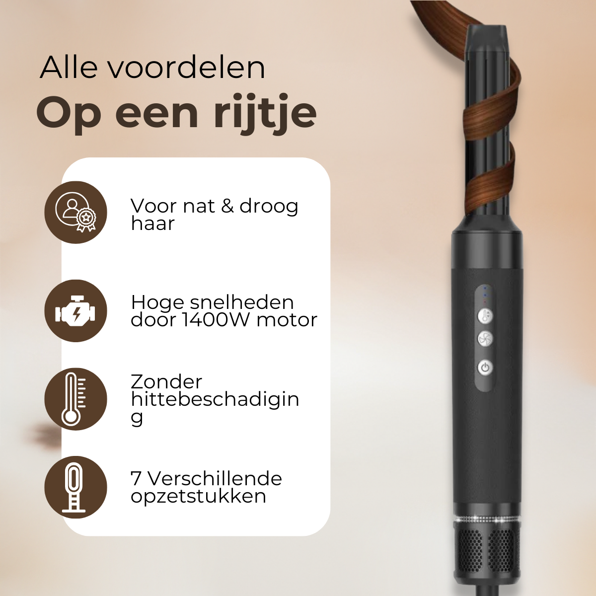 Ontdek de voordelen van onze veelzijdige airstyler. Creëer verschillende haarstijlen met gemak voor een professionele look thuis
