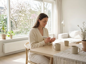 Persoon die thuis rustig een elektrische nagelvijl gebruikt voor frisse en verzorgde lentelooks.