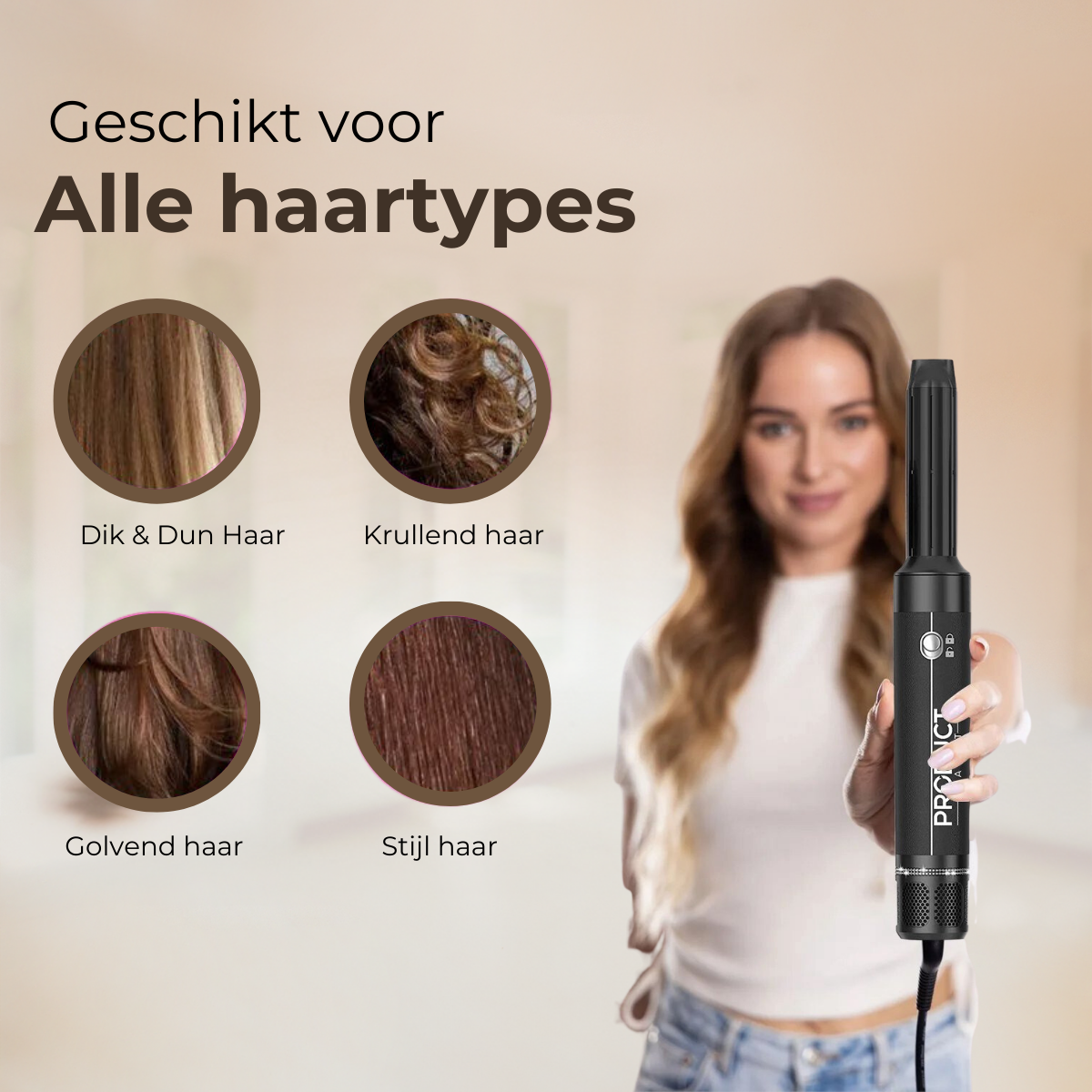 Geschikt voor alle haartypes: onze veelzijdige airstyler biedt professionele stylingopties voor iedereen, ongeacht haartextuur.