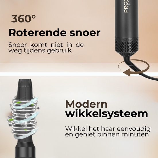 Met roterende snoer en handig wikkelsysteem biedt onze airstyler ultieme flexibiliteit en eenvoudig opbergen voor professioneel stylen thuis