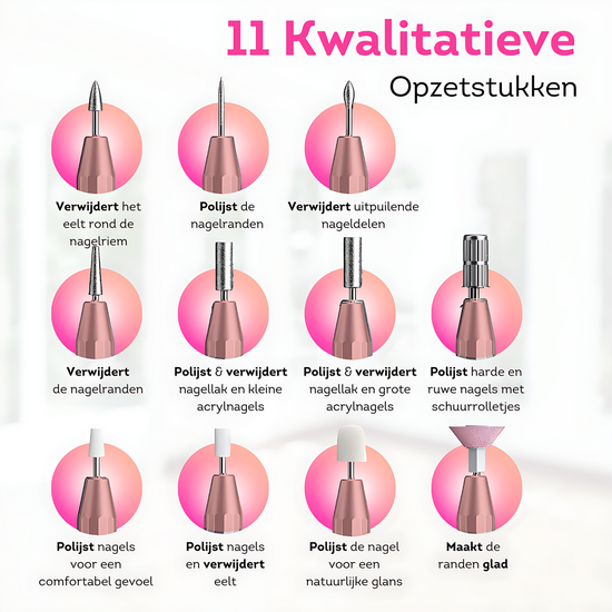 Verschillende opzetstukken voor professionele nagelverzorging. Alles wat je nodig hebt in één verpakking