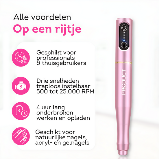 Draadloos gemak: onze nagelvijl biedt vrijheid en flexibiliteit. Perfect voor professionele resultaten waar en wanneer je maar wilt!