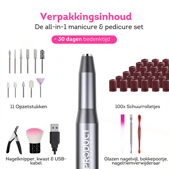 Verschillende opzetstukken voor professionele nagelverzorging. Alles wat je nodig hebt in één verpakking