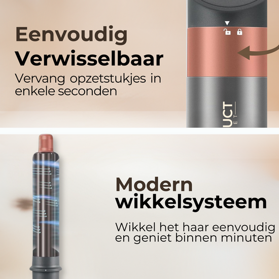 Verwisselbare opzetstukken en handig wikkelsysteem maken onze airstyler veelzijdig en gemakkelijk in gebruik voor prachtige looks